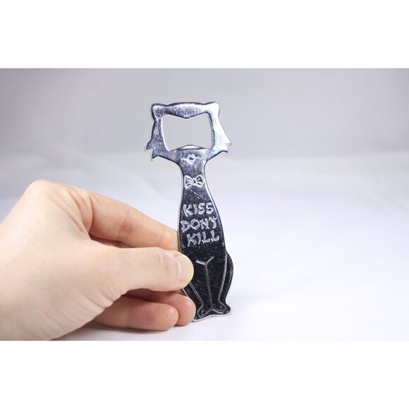 Vintage SET 2 cat bottle openers, Kiss Dont Kill / I Love You, femicide feminism - Picture 4 of 7